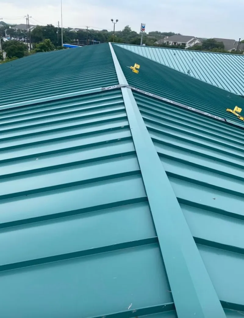 Green commercial metal roof ridge and valley for Metal Roof Repair in London